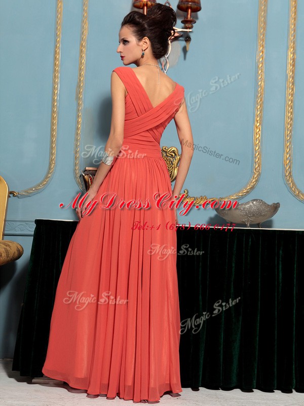 Chic One Shoulder Sleeveless Side Zipper Prom Gown Red Chiffon