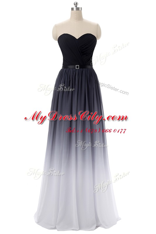 Classical Sleeveless Floor Length Belt Lace Up Prom Evening Gown with Black