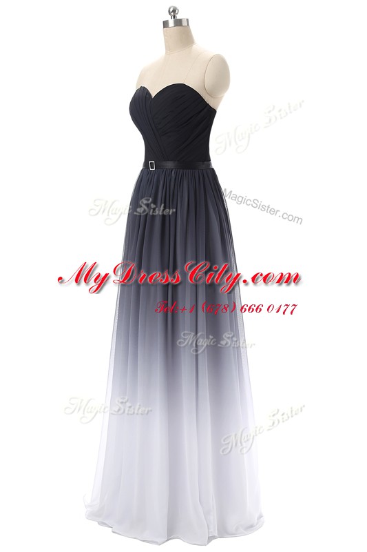 Classical Sleeveless Floor Length Belt Lace Up Prom Evening Gown with Black