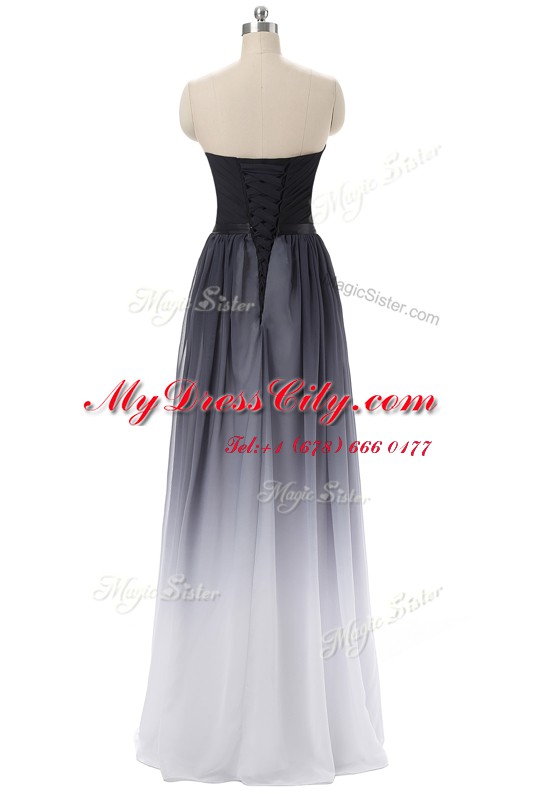 Classical Sleeveless Floor Length Belt Lace Up Prom Evening Gown with Black