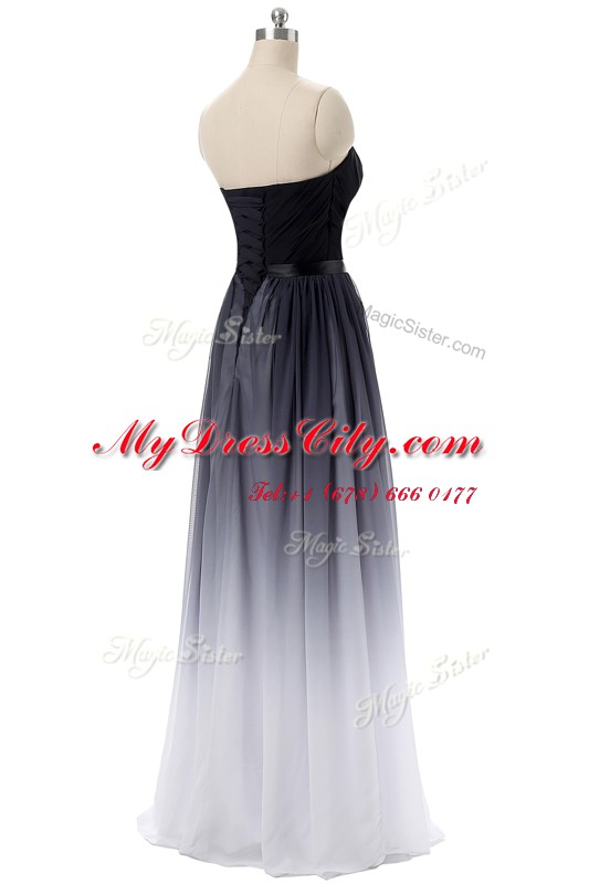 Classical Sleeveless Floor Length Belt Lace Up Prom Evening Gown with Black