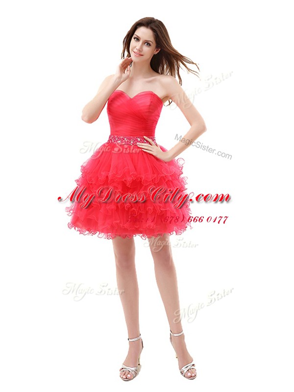 Pretty Organza Sleeveless Knee Length and Beading and Ruffled Layers