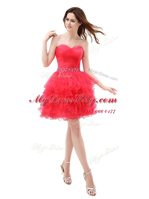 Pretty Organza Sleeveless Knee Length and Beading and Ruffled Layers