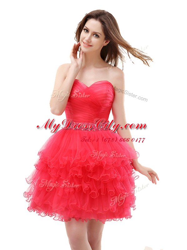 Pretty Organza Sleeveless Knee Length and Beading and Ruffled Layers