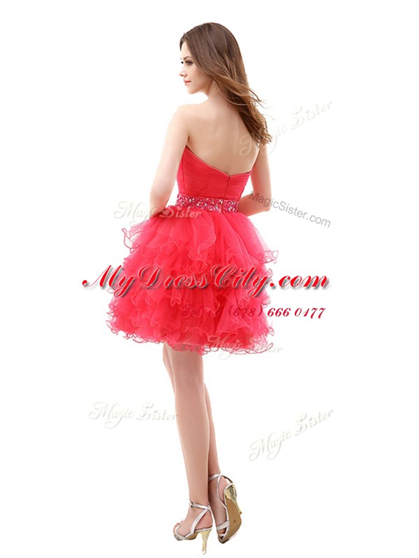 Pretty Organza Sleeveless Knee Length and Beading and Ruffled Layers