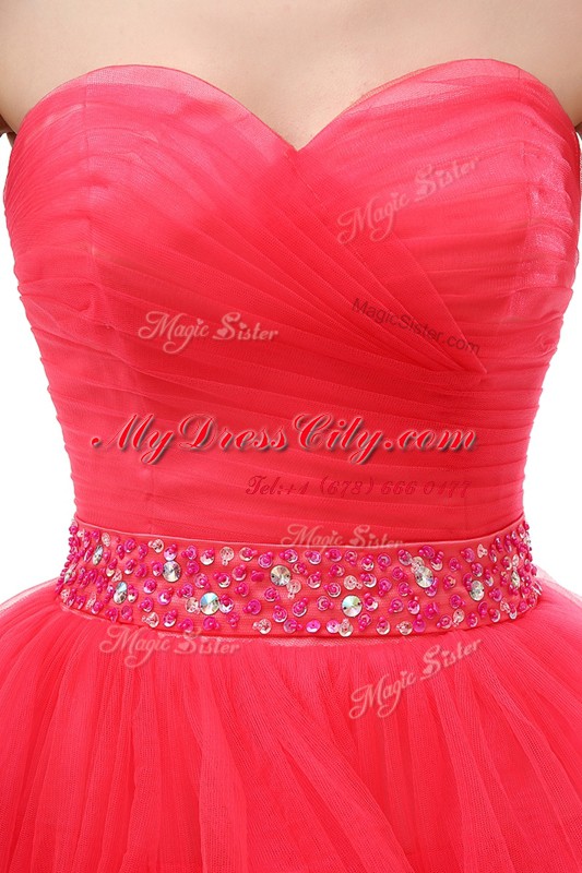 Pretty Organza Sleeveless Knee Length and Beading and Ruffled Layers