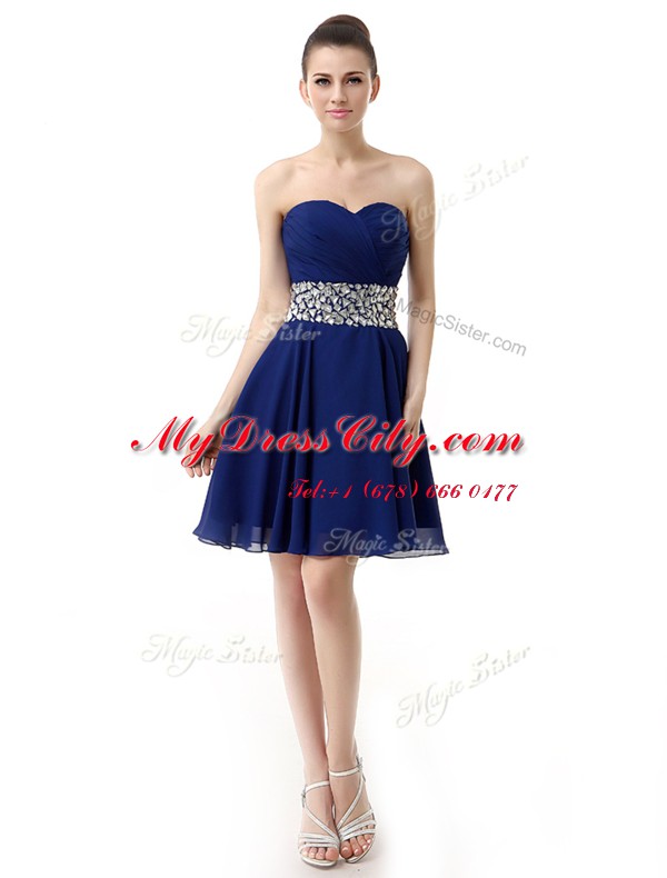 Discount Mini Length A-line Sleeveless Blue Prom Gown Lace Up