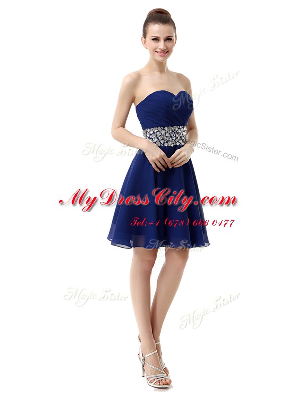 Discount Mini Length A-line Sleeveless Blue Prom Gown Lace Up