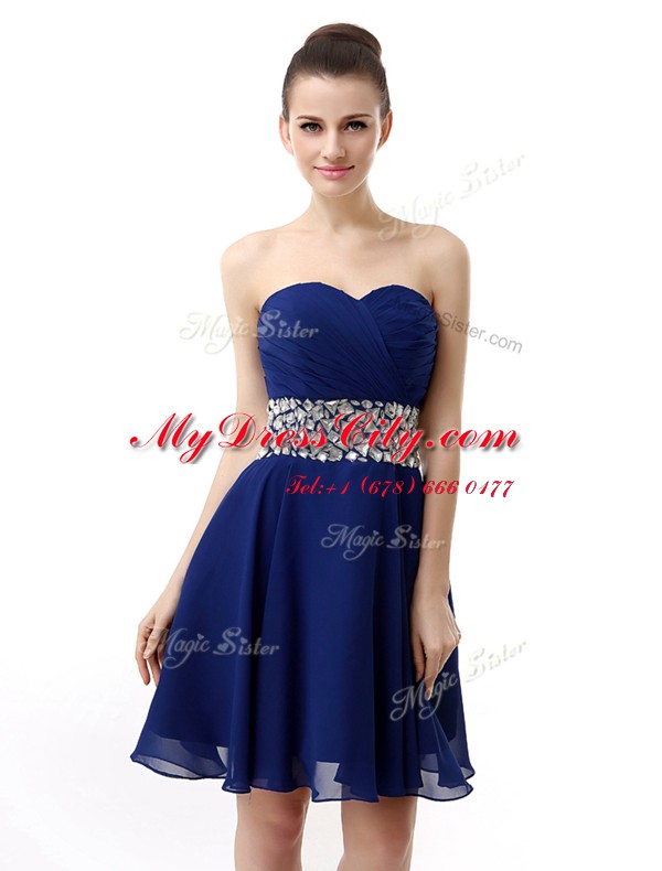 Discount Mini Length A-line Sleeveless Blue Prom Gown Lace Up