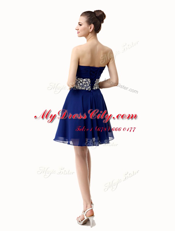 Discount Mini Length A-line Sleeveless Blue Prom Gown Lace Up