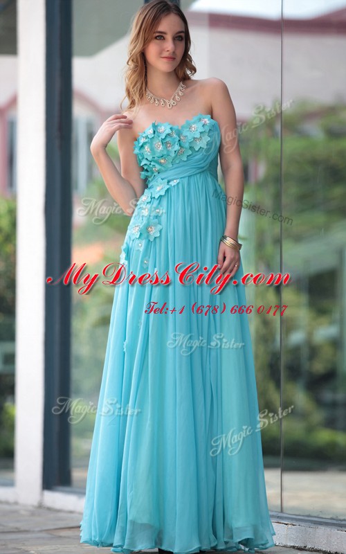 Admirable Chiffon Sleeveless Floor Length Dress for Prom and Beading and Hand Made Flower