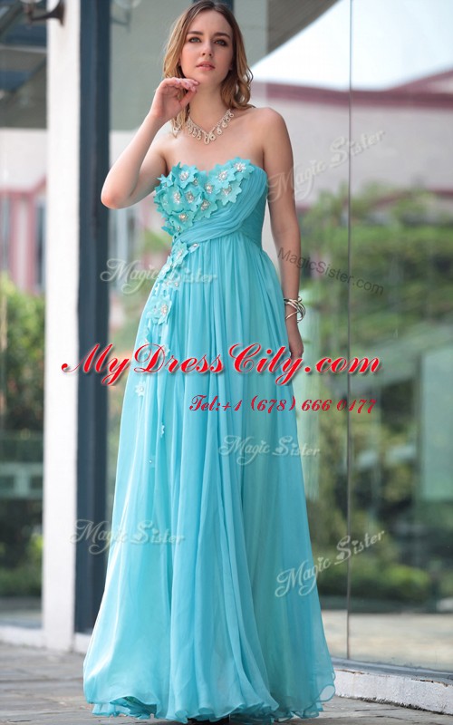 Admirable Chiffon Sleeveless Floor Length Dress for Prom and Beading and Hand Made Flower