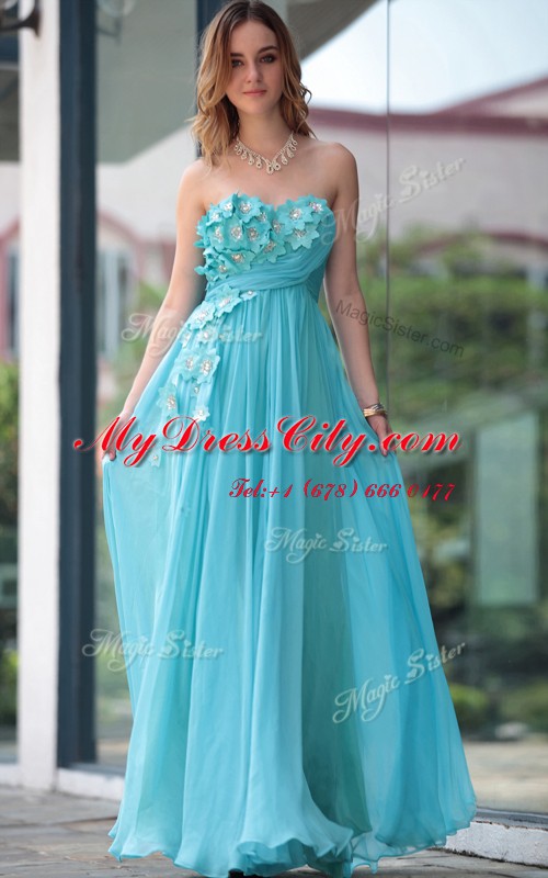 Admirable Chiffon Sleeveless Floor Length Dress for Prom and Beading and Hand Made Flower