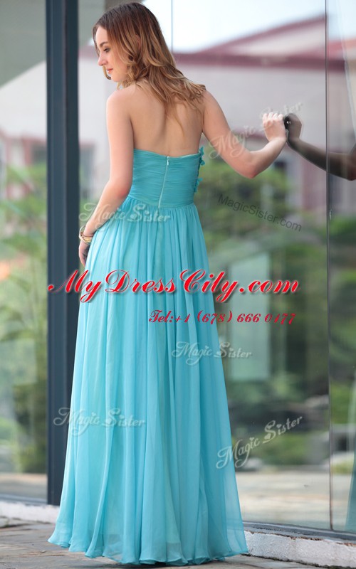 Admirable Chiffon Sleeveless Floor Length Dress for Prom and Beading and Hand Made Flower