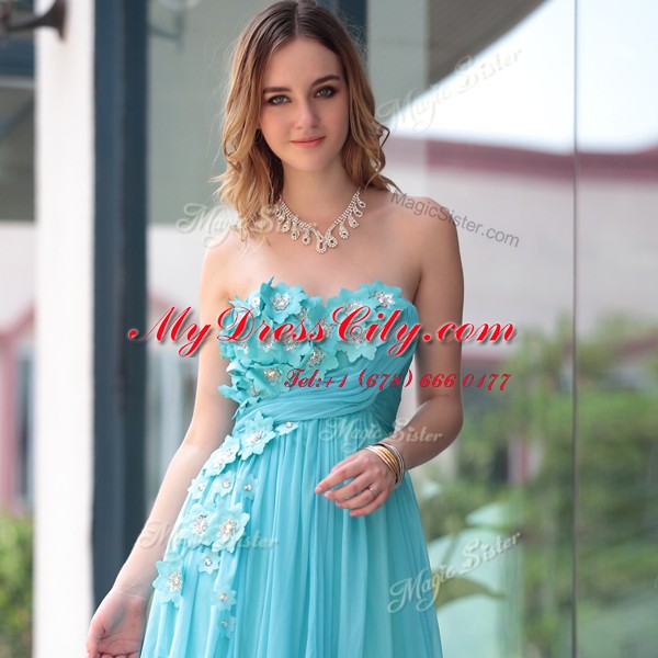 Admirable Chiffon Sleeveless Floor Length Dress for Prom and Beading and Hand Made Flower