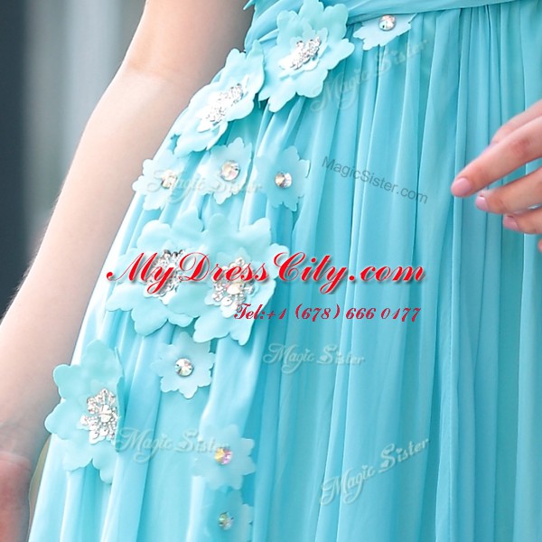 Admirable Chiffon Sleeveless Floor Length Dress for Prom and Beading and Hand Made Flower