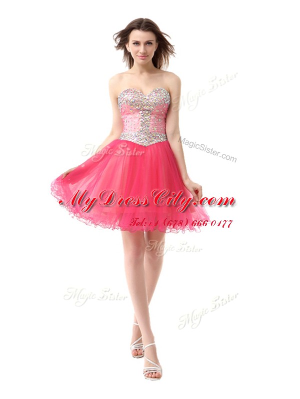 Simple Coral Red Dress for Prom Prom and Party and For with Beading Sweetheart Sleeveless Zipper