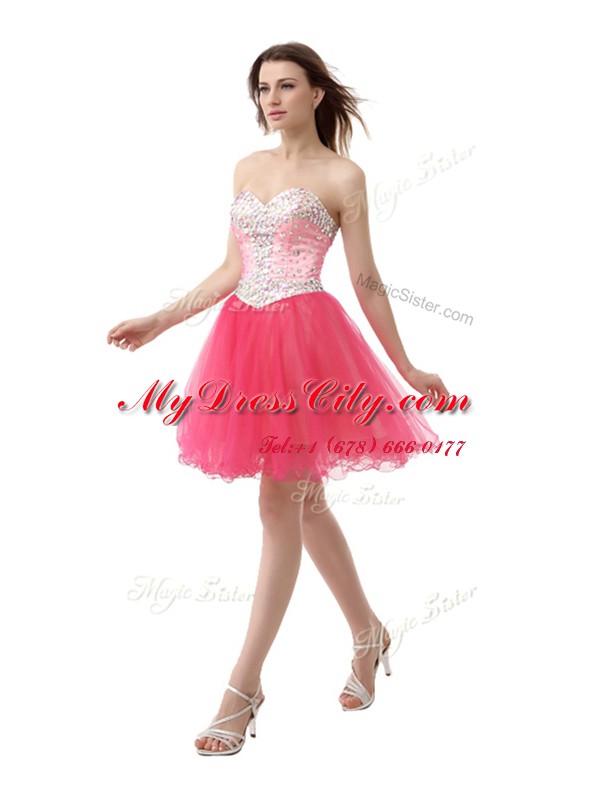 Simple Coral Red Dress for Prom Prom and Party and For with Beading Sweetheart Sleeveless Zipper