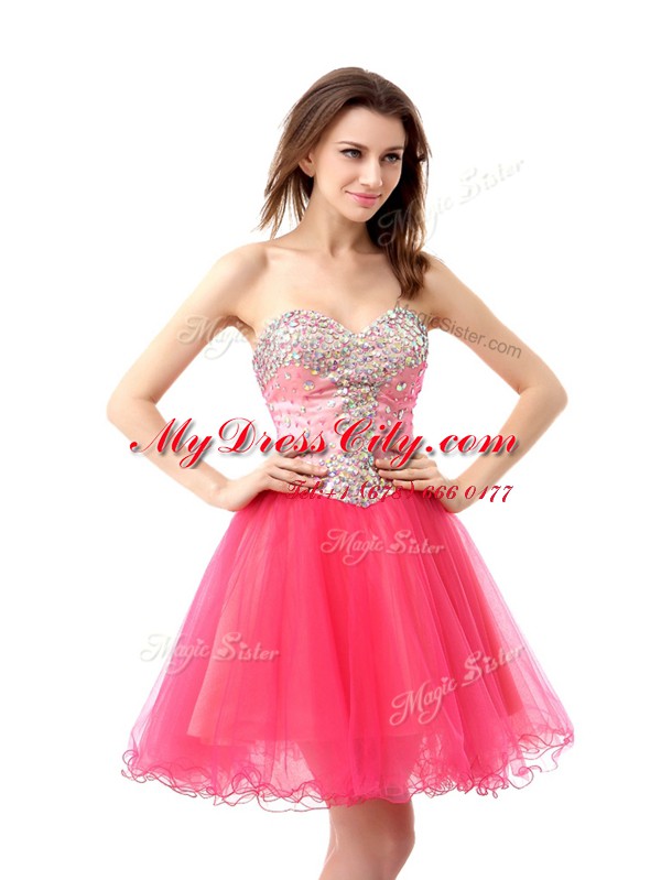 Simple Coral Red Dress for Prom Prom and Party and For with Beading Sweetheart Sleeveless Zipper