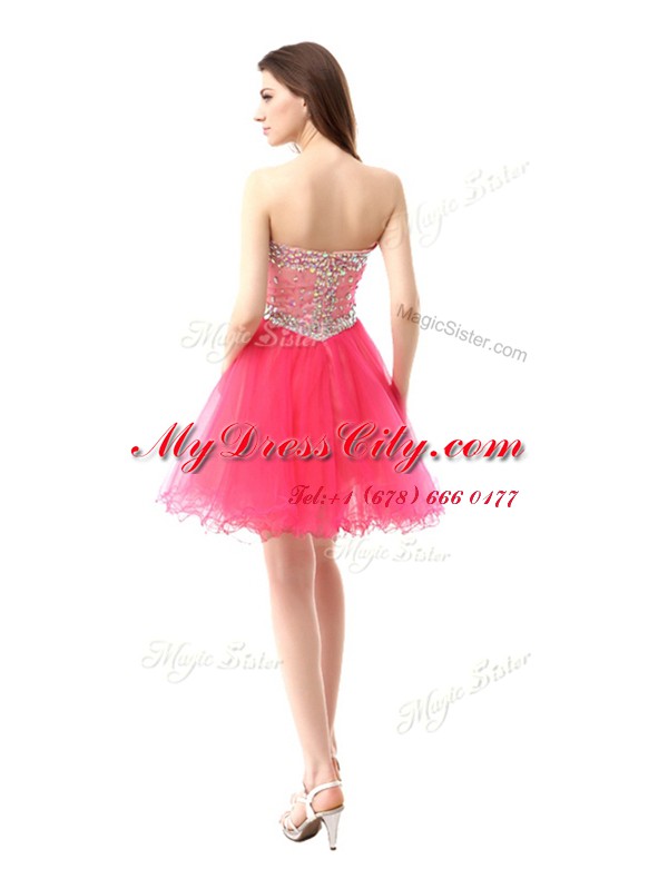 Simple Coral Red Dress for Prom Prom and Party and For with Beading Sweetheart Sleeveless Zipper