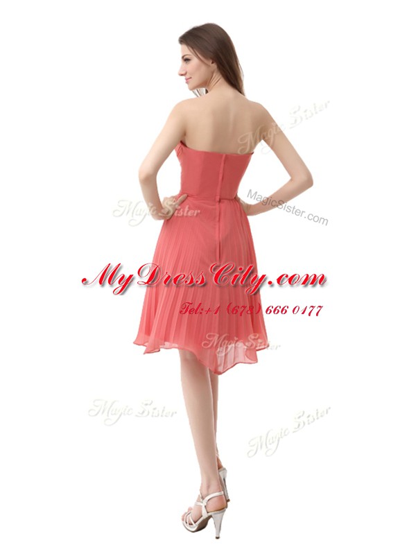 Strapless Sleeveless Chiffon Casual Dresses Beading and Pleated Zipper