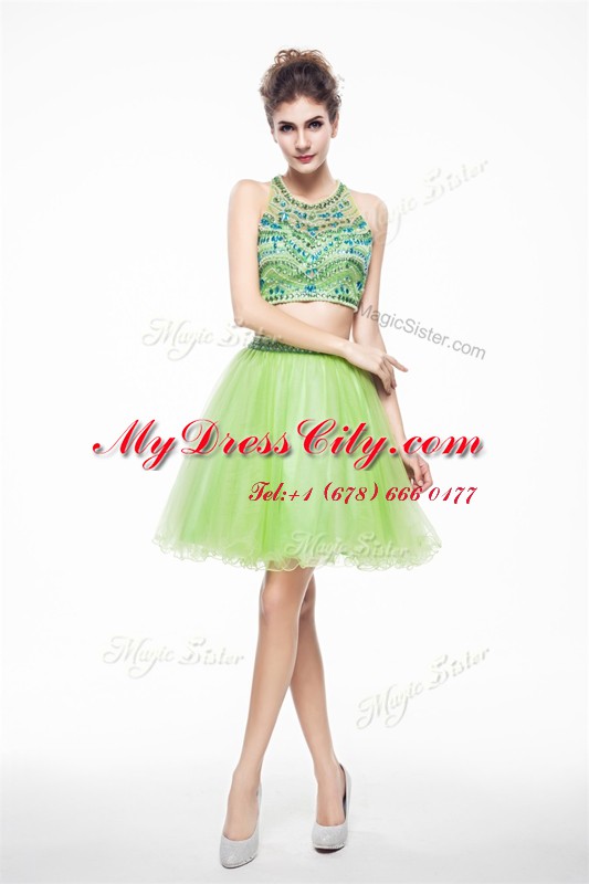 Scoop Sleeveless Chiffon Juniors Party Dress Beading Backless