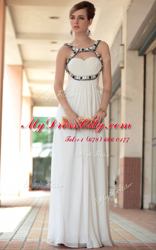 Empire White Straps Chiffon Sleeveless Floor Length Side Zipper