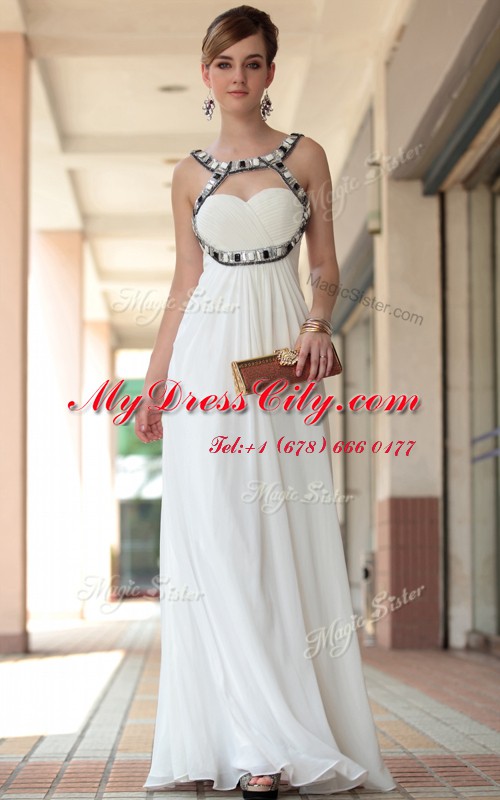 Empire White Straps Chiffon Sleeveless Floor Length Side Zipper