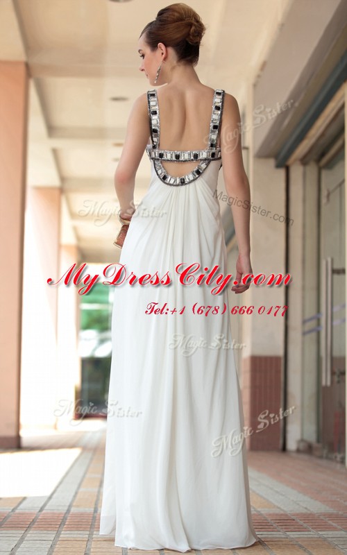 Empire White Straps Chiffon Sleeveless Floor Length Side Zipper