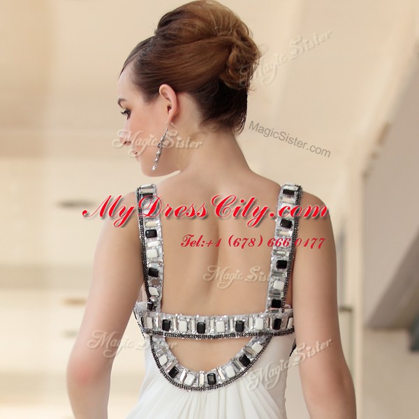 Empire White Straps Chiffon Sleeveless Floor Length Side Zipper