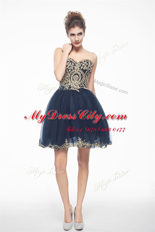 Cheap Sweetheart Sleeveless Side Zipper Prom Dress Navy Blue Organza