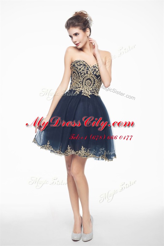 Cheap Sweetheart Sleeveless Side Zipper Prom Dress Navy Blue Organza