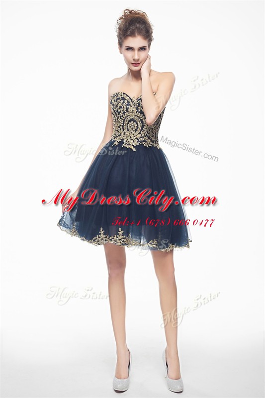 Cheap Sweetheart Sleeveless Side Zipper Prom Dress Navy Blue Organza