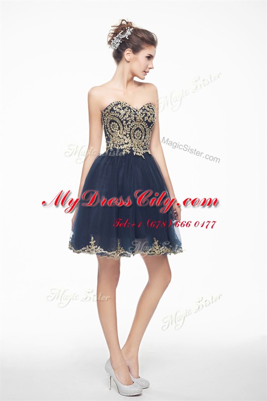 Cheap Sweetheart Sleeveless Side Zipper Prom Dress Navy Blue Organza