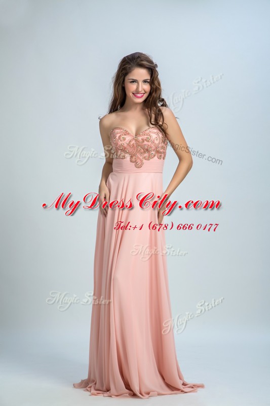 Beading Prom Dress Baby Pink Zipper Sleeveless With Brush Train