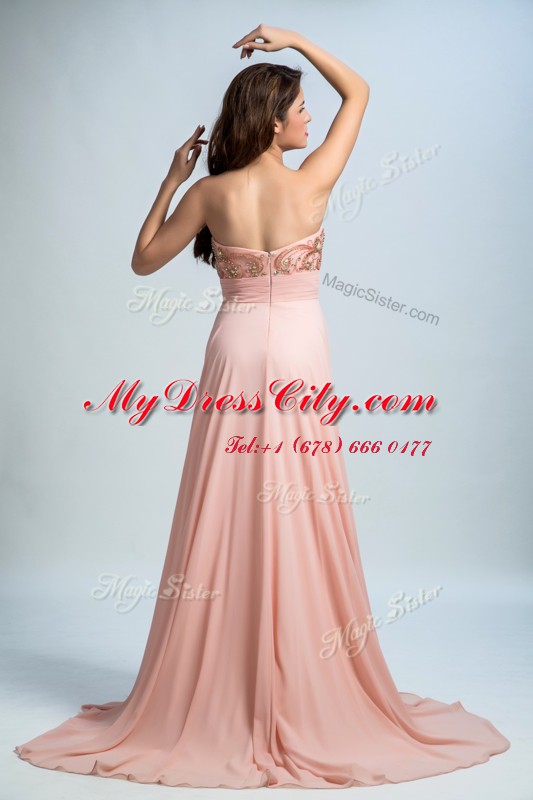 Beading Prom Dress Baby Pink Zipper Sleeveless With Brush Train