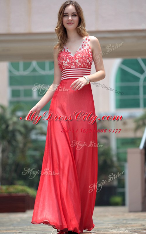 Classical Floor Length Column/Sheath Sleeveless Red Prom Dresses Side Zipper