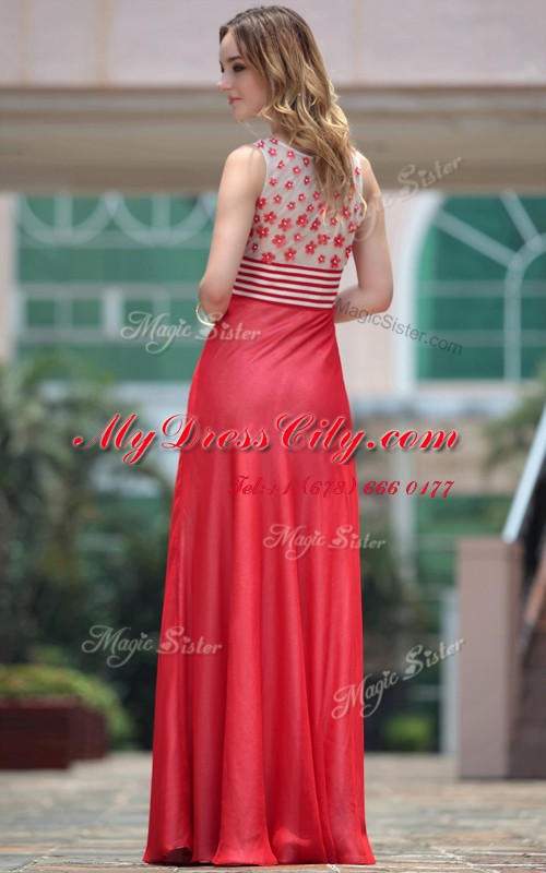 Classical Floor Length Column/Sheath Sleeveless Red Prom Dresses Side Zipper