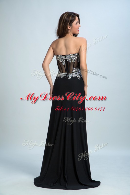 Smart Black Column/Sheath Chiffon Sweetheart Sleeveless Beading With Train Zipper Prom Party Dress Brush Train