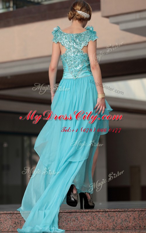 Scoop Sleeveless Zipper High Low Beading and Sequins Evening Dress