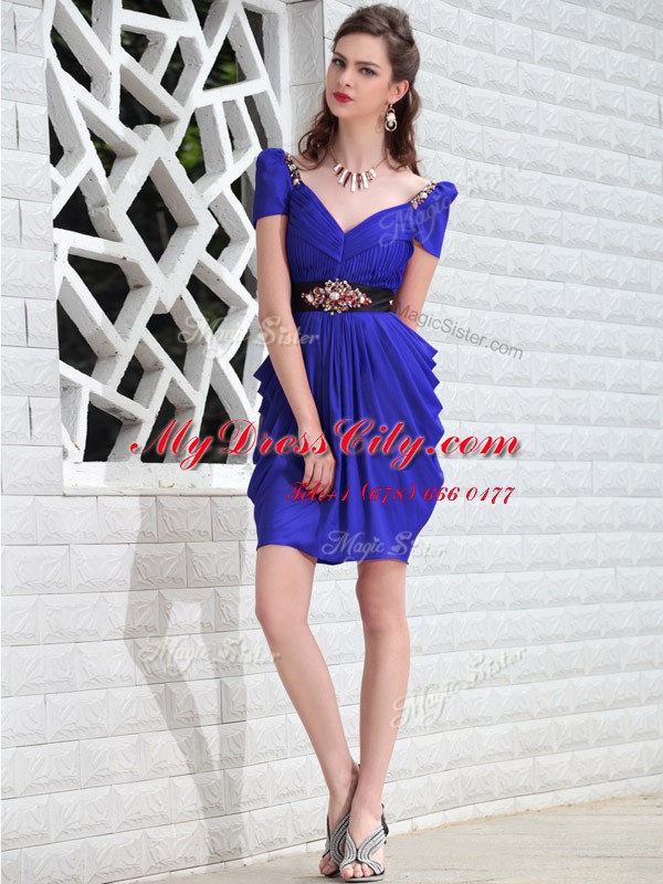 Dynamic Royal Blue Zipper V-neck Beading Prom Gown Chiffon Sleeveless