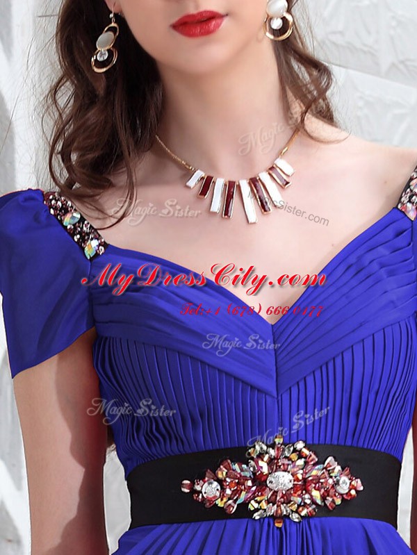 Dynamic Royal Blue Zipper V-neck Beading Prom Gown Chiffon Sleeveless