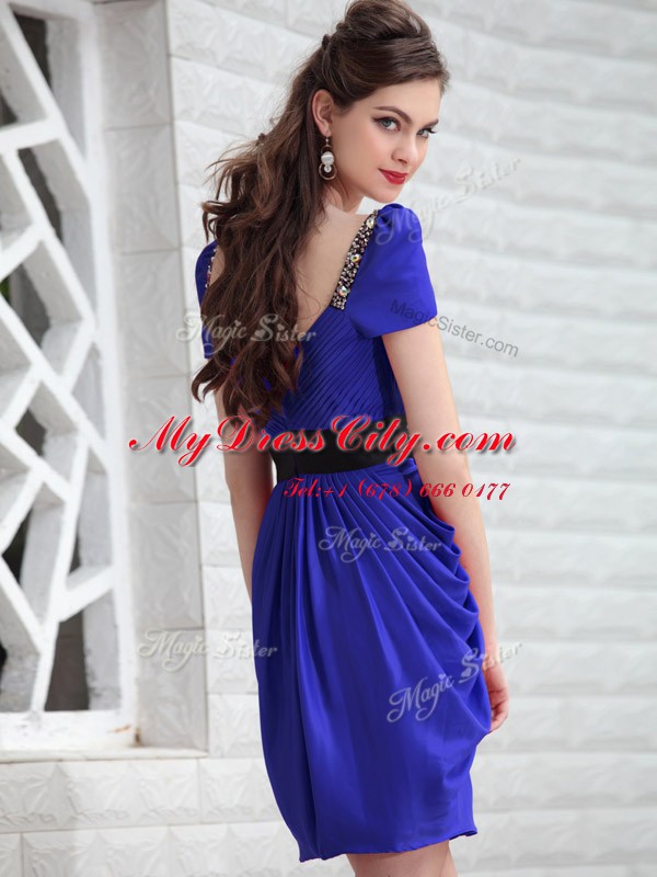 Dynamic Royal Blue Zipper V-neck Beading Prom Gown Chiffon Sleeveless