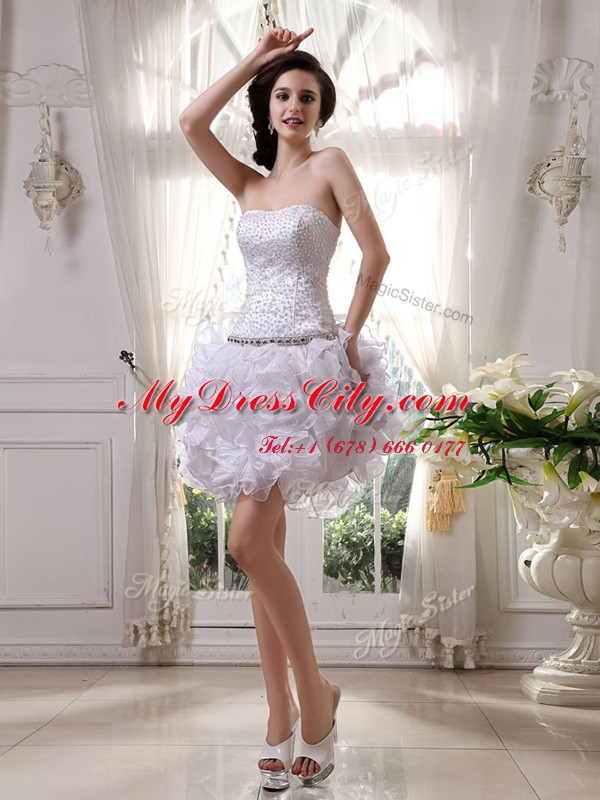 Amazing Strapless Sleeveless Zipper Prom Dresses White Organza