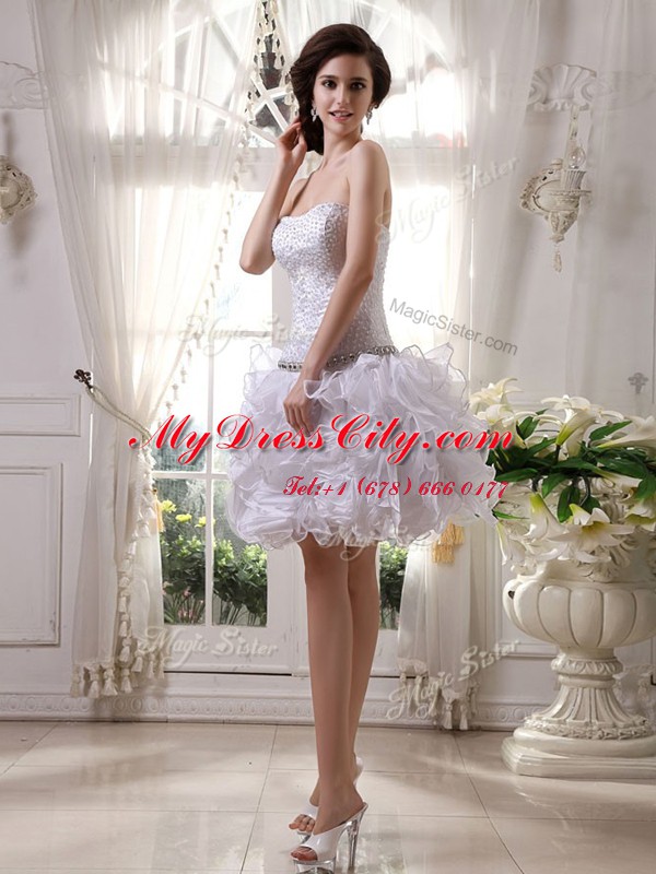 Amazing Strapless Sleeveless Zipper Prom Dresses White Organza