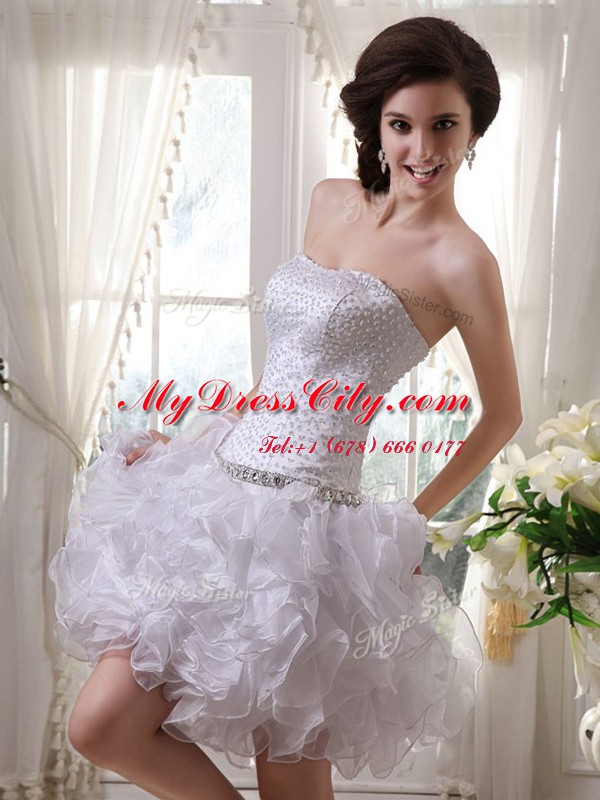 Amazing Strapless Sleeveless Zipper Prom Dresses White Organza