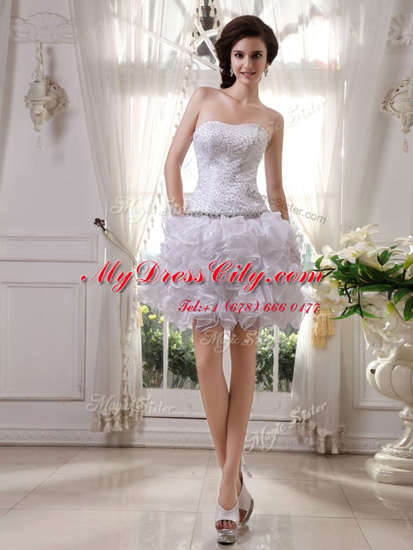 Amazing Strapless Sleeveless Zipper Prom Dresses White Organza