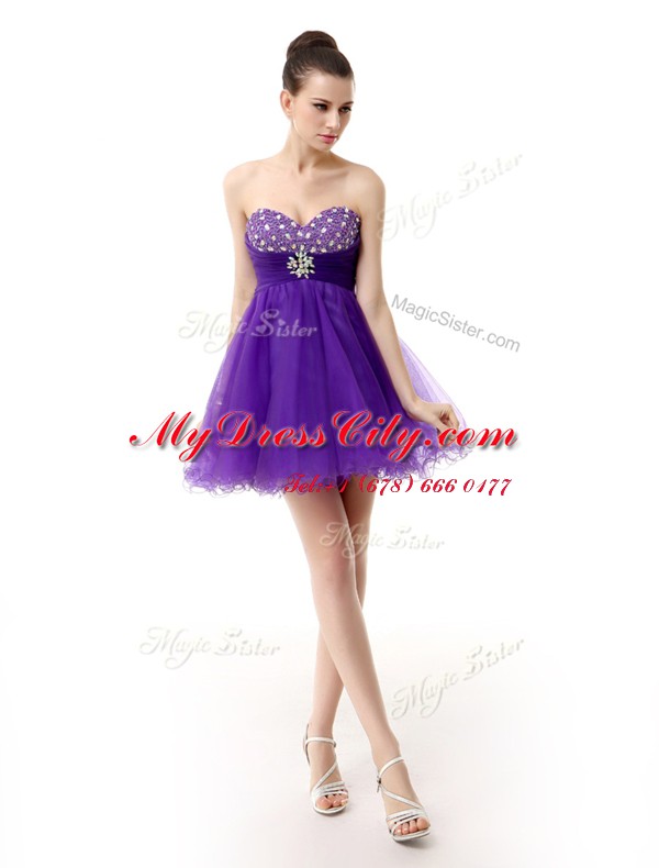 Sumptuous Purple Sweetheart Neckline Beading Evening Dress Sleeveless Zipper