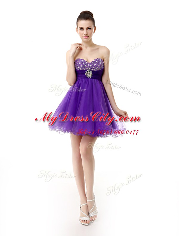 Sumptuous Purple Sweetheart Neckline Beading Evening Dress Sleeveless Zipper