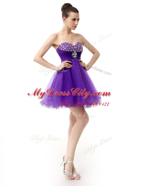 Sumptuous Purple Sweetheart Neckline Beading Evening Dress Sleeveless Zipper